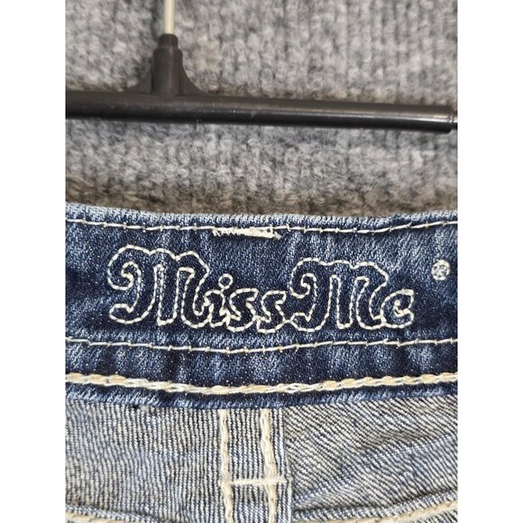 Miss Me Jeans Womens 27 Blue Signature Crop Embellished Rhinestone Raw Hem Bling - Picture 6 of 9
